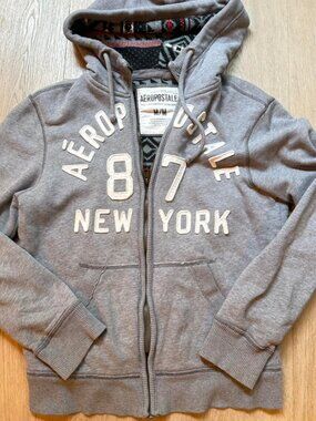 Vintage Y2K Aeropostale Thick Lined Gray Hoodie Aztec Print